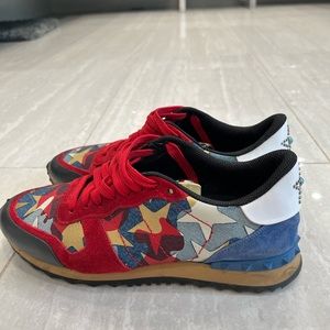 RARE Valentino Rockrunner Star-Embellished Denim Mens sneakers